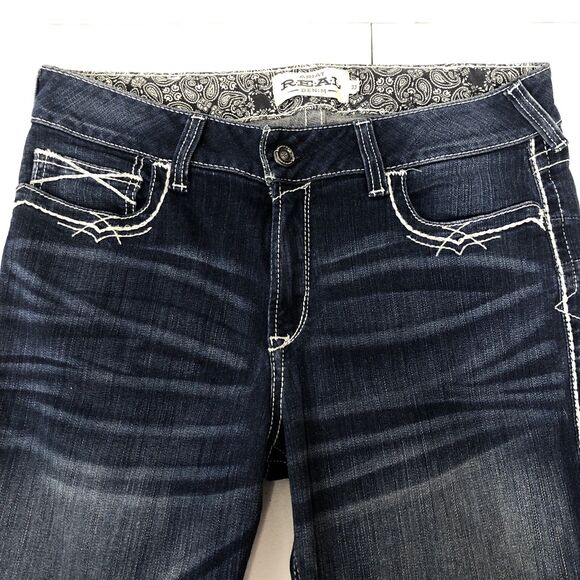 Ariat REAL Jeans Womens 33R Blue Mid Rise Entwined Boot Cut Marine 10017510 West - Picture 7 of 13